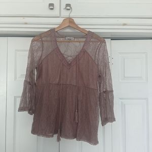 Women's Boho Lilac Lace Top | Medium